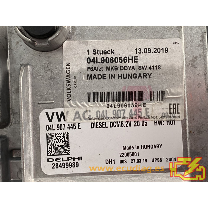 ENGINE ECU DELPHI DCM6.2V 28499989 VAG 04L907445E - SW 04L906056HE 4118