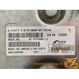 ECU MOTOR MAGNETI MARELLI 8GSF.HA BC.0110651.C FIAT PUNTO III 0.9i 62KW 85CV 51926692 - VIRGEN AUTOCODIFICABLE