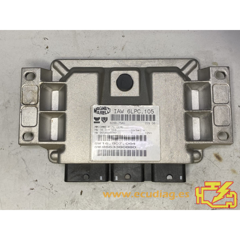 ECU MAGNETI MARELLI IAW 6LPC.105 16.784.004 PEUGEOT 207 1.4i 90CV HW 9654596080 SW 9663380880 - CON INMOVILIZADOR ANULADO