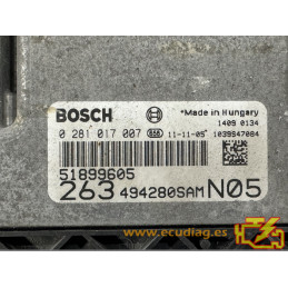 ECU MOTOR BOSCH EDC16C39-7.33 0281017007 FIAT DOBLO II (263) 1.6 JTD 77KW 105CV 51915448 / SW 1037514045 - VIRGEN