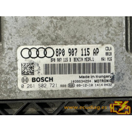 ECU BOSCH MED9.1 0261S02721 AUDI S3 II (8P) 2.0 TFSI 195KW 265CV CDLA 8P0907115B / SW 8P0907115AP 0010 - CON INMO ANULADO