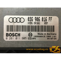 ECU BOSCH EDC16U1-5.41 0281011905 AUDI A3 II 2.0 TDI 140CV BKD 03G906016FF / SW 6337 - 1037371366 - CON INMOVILIZADOR ANULADO