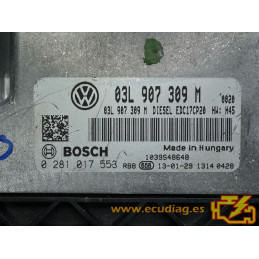 ECU BOSCH EDC17CP20-2.7 0281017553 VOLKSWAGEN TRANSPORTER V (7H) 2.0 TDI 75KW 102CV CAAB 03L907309M / SW 03L906019GG 3313