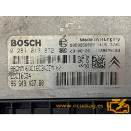 ECU BOSCH EDC16C34-4.11 0281013872 PEUGEOT 308 1.6 HDI 110HP 9664843780 / SW 9666728580 - 1037398207 - WITH DISABLED IMMOBILIZER