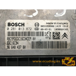 ECU BOSCH EDC16C34-4.11 0281013872 CITROEN C5 1.6 HDI 110CV 9664843780 / SW 9666561980 - 1039398223 - CON INMOVILIZADOR ANULADO