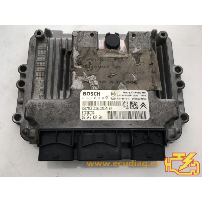 ECU BOSCH EDC16C34-4.11 0281013872 CITROEN C4 1.6 HDI 110CV 9664843780 / SW 9666125980 - 1037395376 - CON INMOVILIZADOR ANULADO