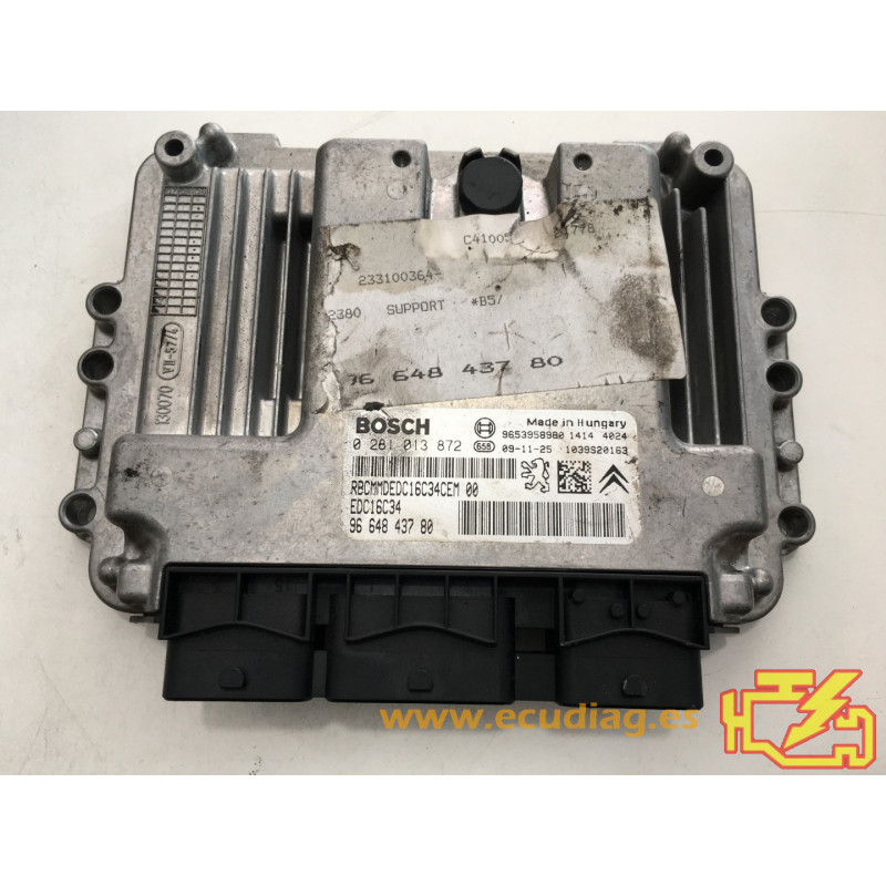 ECU BOSCH EDC16C34-4.11 0281013872 CITROEN C4 1.6 HDI 110CV 9664843780 / SW 99666126180 - 1037395374 - CON INMOVILIZADOR ANULADO