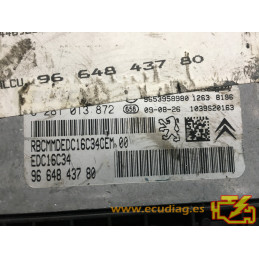 ECU BOSCH EDC16C34-4.11 0281013872 CITROEN C4 1.6 HDI 90CV 9664843780 / SW 9665697380 - 1037393474 - CON INMOVILIZADOR ANULADO