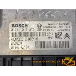 ECU BOSCH EDC16C34-4.11 0281013872 PEUGEOT 207 1.6 HDI 90CV 9664843780 / SW 9666080980 - 1037395378 - CON INMOVILIZADOR ANULADO