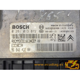 ECU BOSCH EDC16C34-4.11 0281013872 PEUGEOT 207 1.6 HDI 90HP 9664843780 / SW 9666080980 - 1037395378 - WITH DISABLED IMMOBILIZER