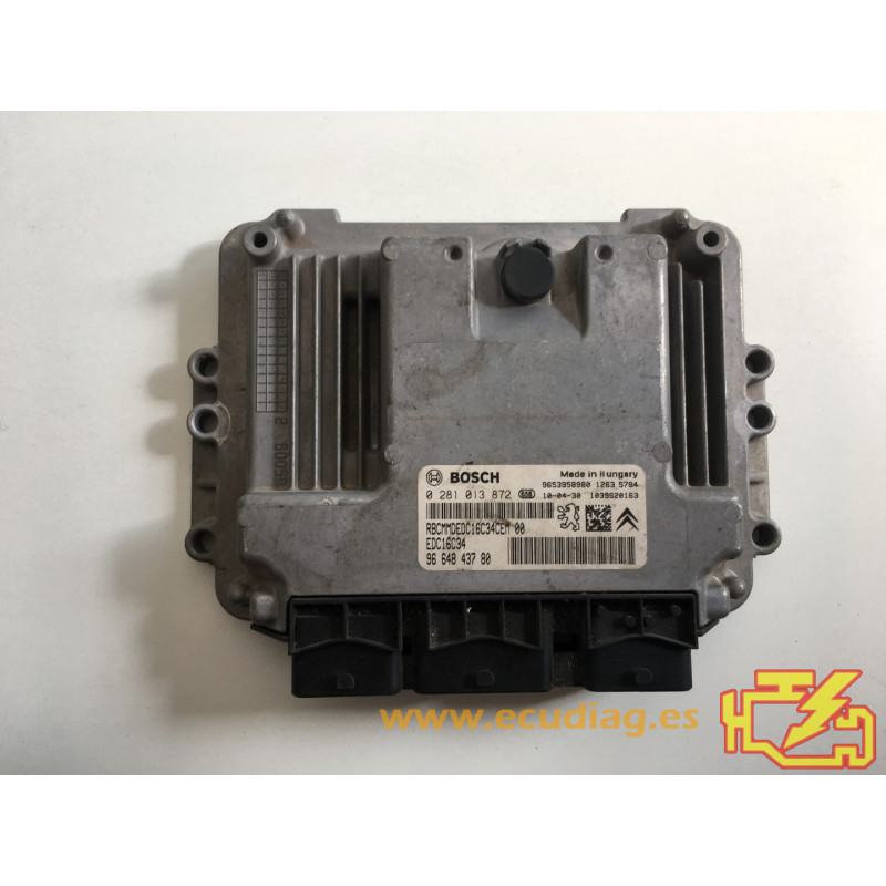 ECU BOSCH EDC16C34-4.11 0281013872 PEUGEOT 207 1.6 HDI 90HP 9664843780 / SW 9666752880 - 1037398249 - WITH DISABLED IMMOBILIZER