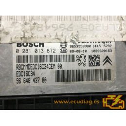 ECU BOSCH EDC16C34-4.11 0281013872 PEUGEOT 207 1.6 HDI 90HP 9664843780 / SW 9666807280 - 1037501005 - WITH DISABLED IMMOBILIZER