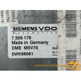 ECU SIEMENS VDO MSV70 5WK98081 BMW E90 325i V 2.5i 160KW 218HP N52B25A MT 7559178