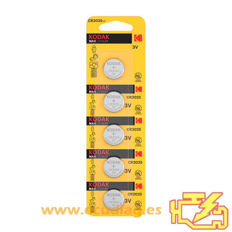 PACK 5 LITHIUM BATTERIES KODAK CR2025 3V