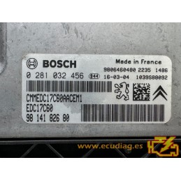 ECU BOSCH EDC17C60-3.10 0281032456 BERLINGO PARTNER 1.6 HDI 75HP 9814182680 / SW 9692540680 - 10SW016308 - WITH DISABLED IMMO