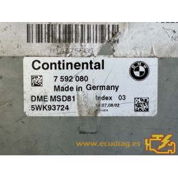 ECU CONTINENTAL MSD81 5WK93724 BMW E91 325i V 3.0i 160KW 220CV L6 24V N53B30A 7592080 / SW 8619291 - CA4CCIHF.DAT