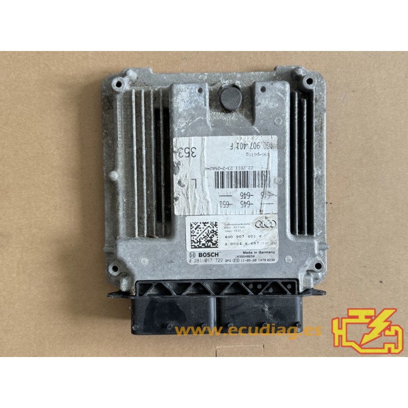 ECU BOSCH EDC17CP44-3.1 0281017722 AUDI A7 I (4G) 3.0 TDI 180KW 245CV V6 24V CDUC AT 4G0907401 / SW 4G0907401F 0004 - 1037518146 ECU BOSCH EDC17CP44-3.1 0281017722 AUDI A7 I (4G) 3.0 TDI 180KW 245CV V6 24V CDUC AT 4G0907401 / SW 4G0907401F 0004 - 1037518146