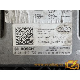 ECU BOSCH EDC17CP44-3.1 0281017722 AUDI A7 I (4G) 3.0 TDI 180KW 245CV V6 24V CDUC AT 4G0907401 / SW 4G0907401F 0004 - 1037518146
