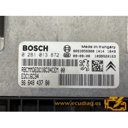 ECU BOSCH EDC16C34-4.11 0281013872 PEUGEOT 308 1.6 HDI 110CV 9664843780 / SW 9666728580 - 1037398207 - CON INMOVILIZADOR ANULADO