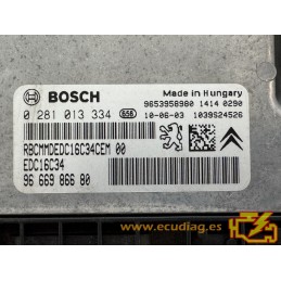 ECU BOSCH EDC16C34-4.11 0281013334 PEUGEOT 3008 1.6 HDI 110HP 9666986680 / SW 9666753480 - 1037398242 - WITH DISABLED IMMO