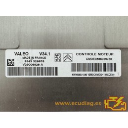ECU VALEO V34.1 V29006828A PEUGEOT 207 1.4i HW9666591380 / SW CMDE9666909780 - CON INMOVILIZADOR ANULADO (INMO / IMMO OFF)