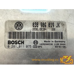 ECU BOSCH EDC15P+22.3.2 0281011075 VW POLO IV (9N) 1.9 TDI 100CV 038906019JK / SW 1558 - 1037363985 - CON INMOVILIZADOR ANULADO