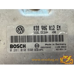 ECU BOSCH EDC15VM+2.V1 0281010690 SEAT IBIZA / CORDOBA 1.9 SDI 65CV 038906012EM / SW 4208 - 1037363222 - CON INMO ANULADO