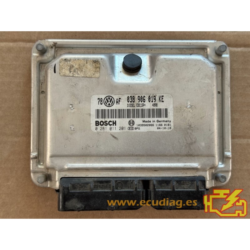 ECU BOSCH EDC15P+22.3.2 0281011201 VW PASSAT 1.9 TDI 96KW 130CV 038906019KE / SW 4898 - 1037366297 - CON INMOVILIZADOR ANULADO
