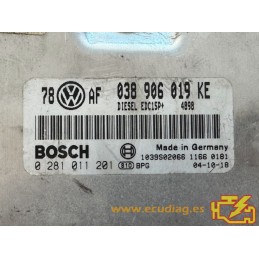 ECU BOSCH EDC15P+22.3.2 0281011201 VW PASSAT 1.9 TDI 96KW 130CV 038906019KE / SW 4898 - 1037366297 - CON INMOVILIZADOR ANULADO