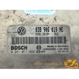 ECU BOSCH EDC15P+22.3.2 0281011824 SEAT IBIZA / CORDOBA 1.9 TDI 100CV 038906019NE / SW 6119 - 1037371258 - CON INMO ANULADO
