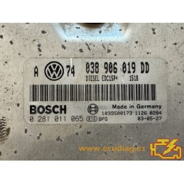 ECU BOSCH EDC15P+22.3.2 0281011065 VW NEW BETTLE 1.9 TDI 100CV 038906019DD / SW 1502 - 1037351915 - CON INMOVILIZADOR ANULADO