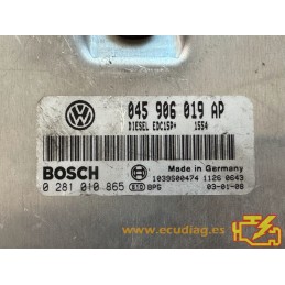 ECU BOSCH EDC15P+22.4.2 0281010865 VW POLO IV (9N) 1.4 TDI 75CV 045906019AP / SW 1554 - 1037363954 - CON INMOVILIZADOR ANULADO