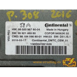 ECU START STOP CONTINENTAL COFOR95563K02 PSA 9802096780