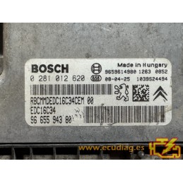 ECU BOSCH EDC16C34-4.11 0281012620 CITROEN BERLINGO 1.6 HDI 75HP 9665594380 / SW 9665594380 - 1037391702 - WITH DISABLED IMMO