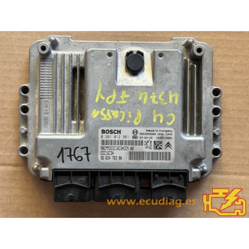 ECU BOSCH EDC16C34-4.11 0281012981 CITROEN C4 PICASSO 1.6 HDI 110HP 9663476380 / SW 9665369980 - 1037389516 - WITH DISABLED IMMO