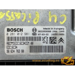 ECU BOSCH EDC16C34-4.11 0281012981 CITROEN C4 PICASSO 1.6 HDI 110HP 9663476380 / SW 9665369980 - 1037389516 - WITH DISABLED IMMO