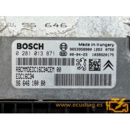 ECU BOSCH EDC16C34-4.11 0281013871 PEUGEOT 308 1.6 HDI 80KW 110HP 9664618080  / SW 9665902680 - 1037393481 - WITH DISABLED IMMO