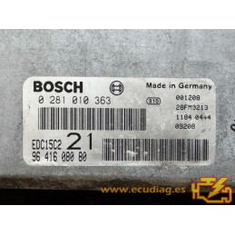 ECU BOSCH EDC15C2-6.1 0281010363 PEUGEOT 406 I 2.0 HDI 110CV 9641608080 / SW 1037353877 - CON INMOVILIZADOR ANULADO (IMMO OFF)