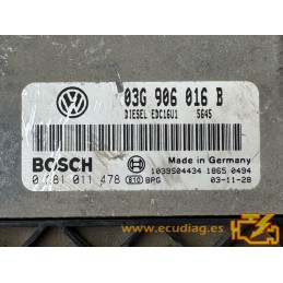 ECU BOSCH EDC16U1-5.41 0281011478 VW GOLF V (1K) 1.9 TDI 105HP 03G906016B / SW 5645 - 1037369564 - WITH DISABLED IMMOBILIZER