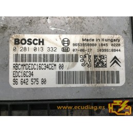 BOSCH EDC16C34-4.11 0281013332 PEUGEOT 308 I 1.6 HDI 110HP 9664257580 / SW 9662671580 - 1037386121 - WITH DISABLED IMMOBILIZER