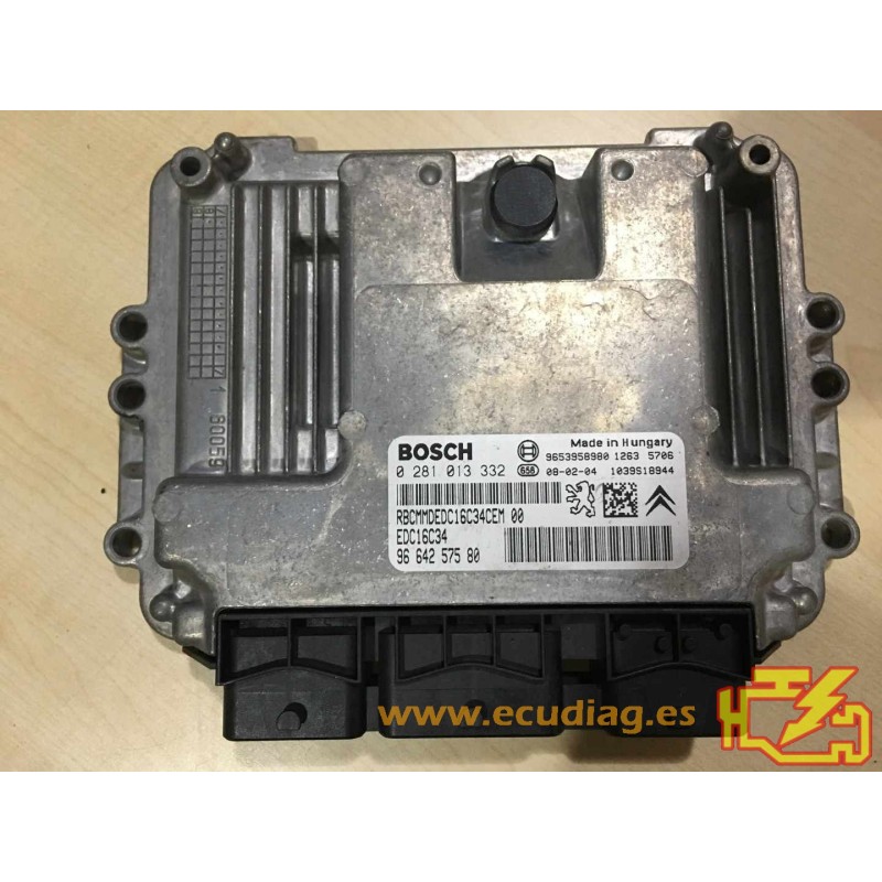 BOSCH EDC16C34-4.11 0281013332 PEUGEOT 308 I 1.6 HDI 110CV 9664257580 / SW 9665369580 - 1037389519 - CON INMOVILIZADOR ANULADO