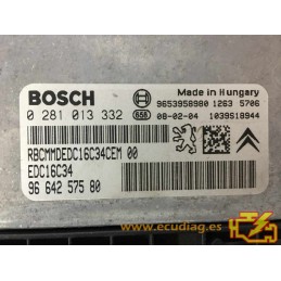 BOSCH EDC16C34-4.11 0281013332 PEUGEOT 308 I 1.6 HDI 110CV 9664257580 / SW 9665369580 - 1037389519 - CON INMOVILIZADOR ANULADO
