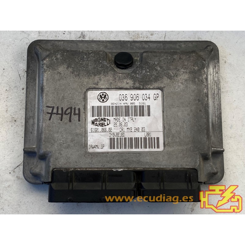 ECU MAGNETI MARELLI IAW 4MV.DR 61600.666.10 VW POLO 1.4i 55KW 75CV BCB 036906034 / SW 5957 - CON INMOVILIZADOR ANULADO