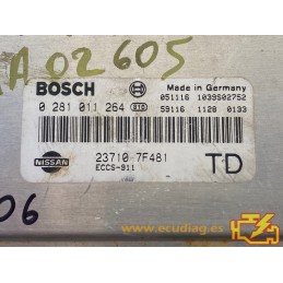 ECU BOSCH EDC15V+1-5.1 0281011264 NISSAN TERRANO II 2.7TD 92KW 125CV 237107F481 / CON INMOVILIZADOR ANULADO
