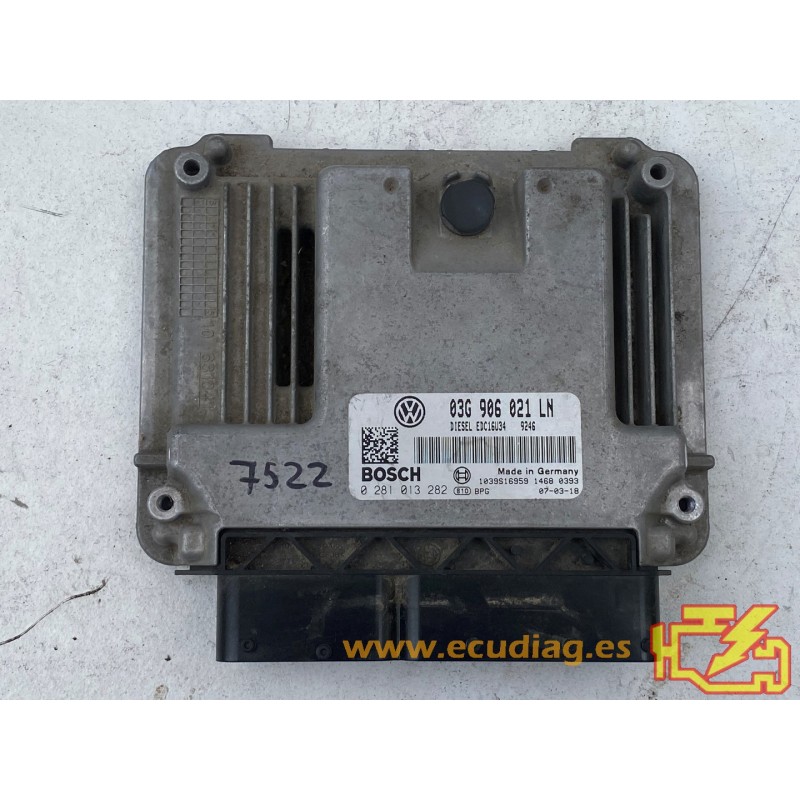 ECU BOSCH EDC16U34-3.41 0281013282 SEAT ALTEA 1.9 TDI 77KW 105CV 03G906021LN / SW 9246 - 1037382082 - CON INMOVILIZADOR ANULADO