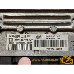ECU SIEMENS SID802 5WS40021F-T CITROEN C3 I 1.4 HDI 68CV HW 9643455080 SW 9647202380 - CON INMOVILIZADOR ANULADO (INMO OFF)