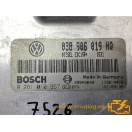 ECU BOSCH EDC15P+22.3.2 0281010957 SEAT IBIZA III (6L) 1.9 TDI 74KW 100CV 038906019HQ / SW 1531 / CON INMOVILIZADOR ANULADO