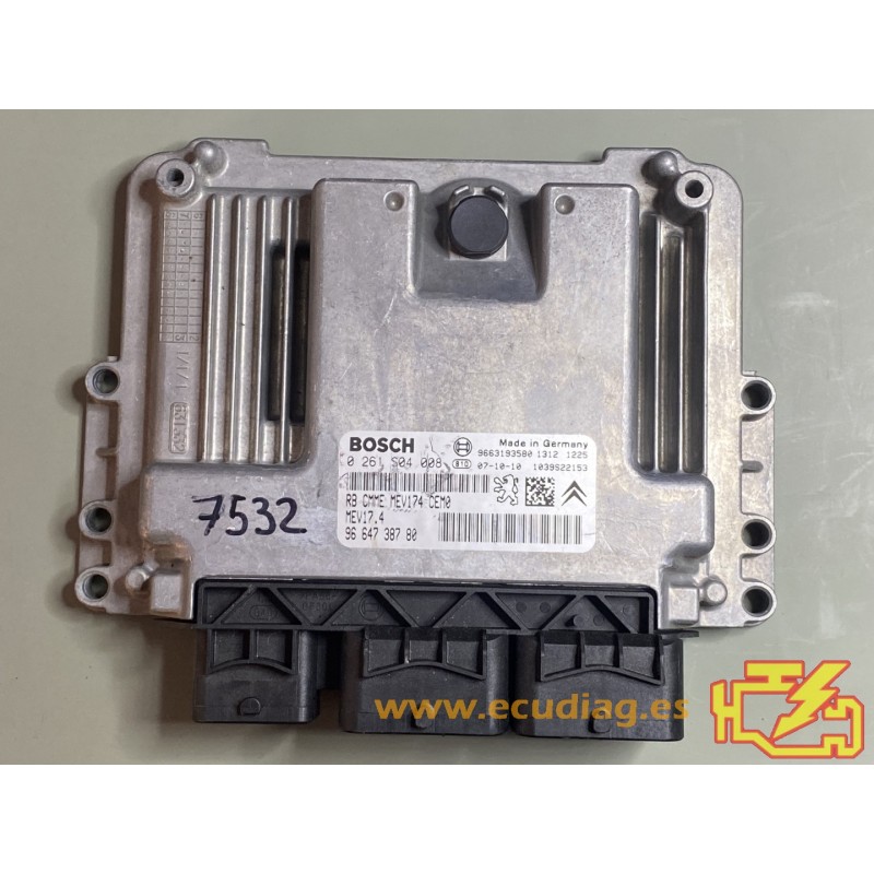 ECU BOSCH MEV17.4 0261S04008 PEUGEOT 207 I 1.4i 95CV L4 16V 9664738780 / SW 9666963680 - 1037504319 / CON INMOVILIZADOR ANULADO