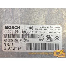 ECU BOSCH MEV17.4 0261S04008 PEUGEOT 207 I 1.4i 95CV L4 16V 9664738780 / SW 9666963680 - 1037504319 / WITH DISABLED IMMOBILIZER