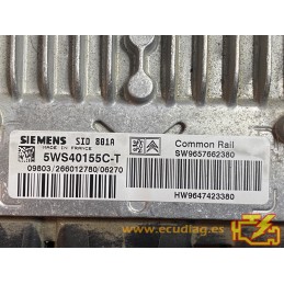 ENGINE ECU SIEMENS SID801A 5WS40155C-T PSA HW 9647423380 SW 9657662380 - WITH DISABLED IMMOBILIZER (IMMO OFF)